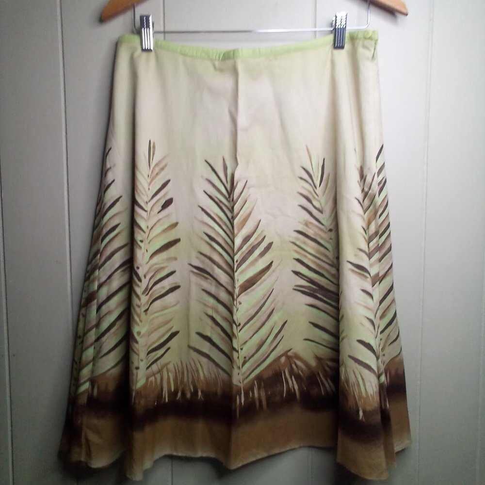Liz Claiborne Skirt 10 Leaf Tree Print Green Brown
